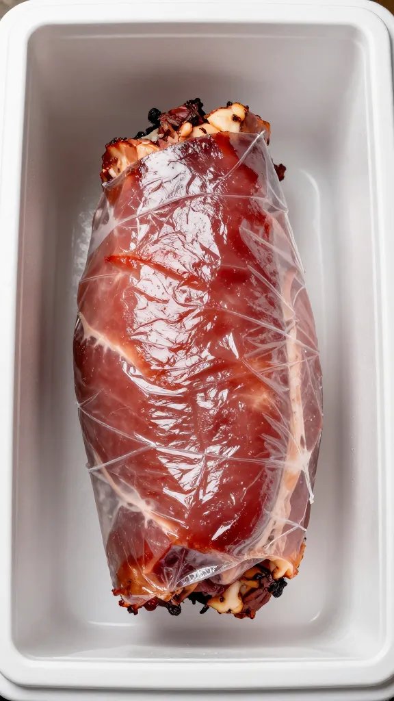 foil-wrapped pork shoulder resting in cooler, lid ajar