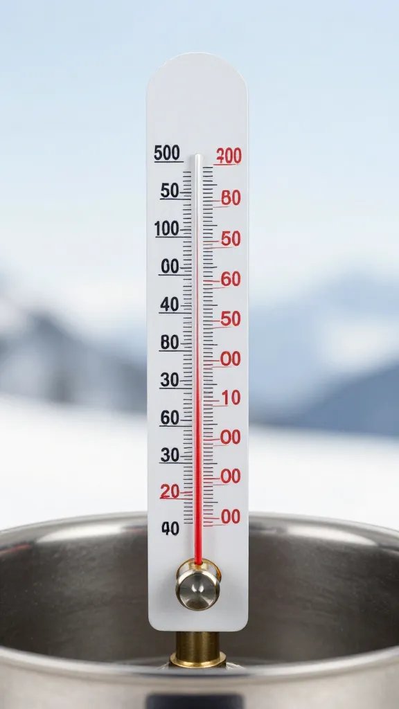 boiling point thermometer in simmering pot at 7000ft label