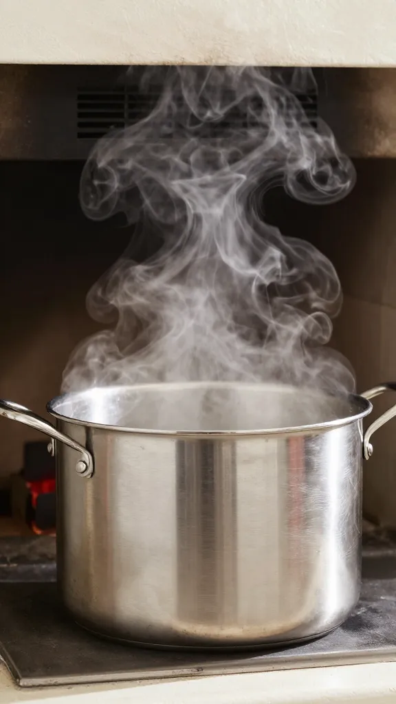 stainless water pan steaming beside firebox vent
