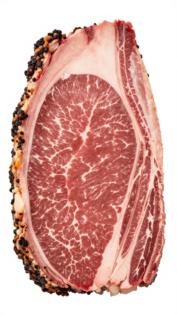 Sliced brisket end piece showing smoke ring, macro