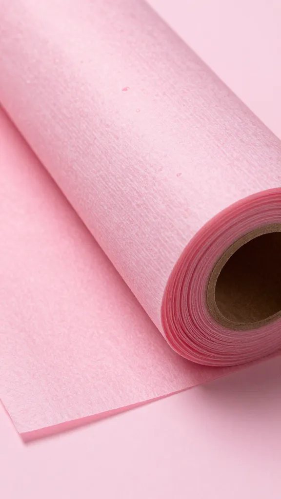 Pink butcher paper roll with greasy stain, closeup