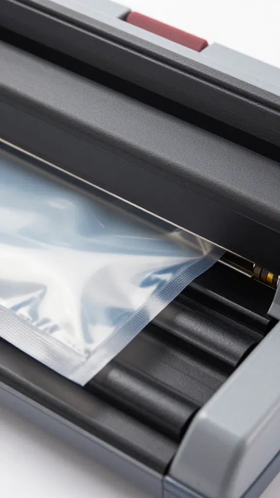 sealing edge of vacuum bag in chamber sealer closeup