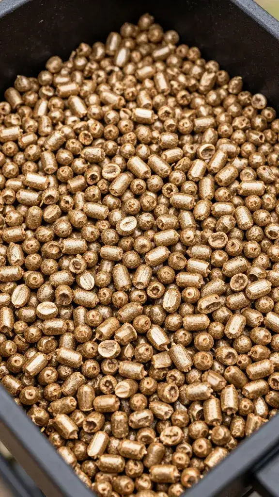closeup of pellet grill hopper filled with oak pellets
