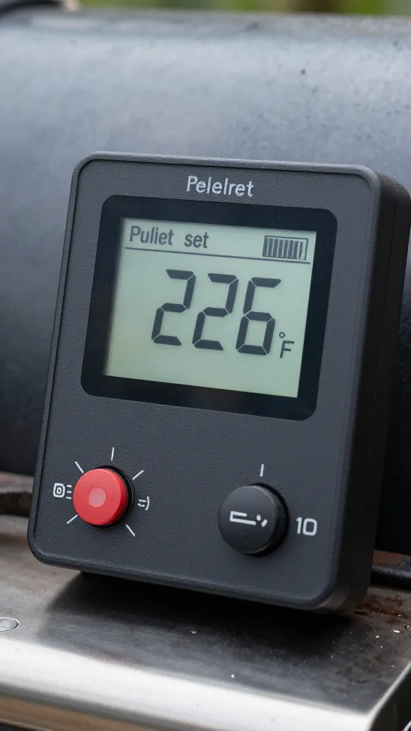 pellet grill controller screen showing 225°F setpoint