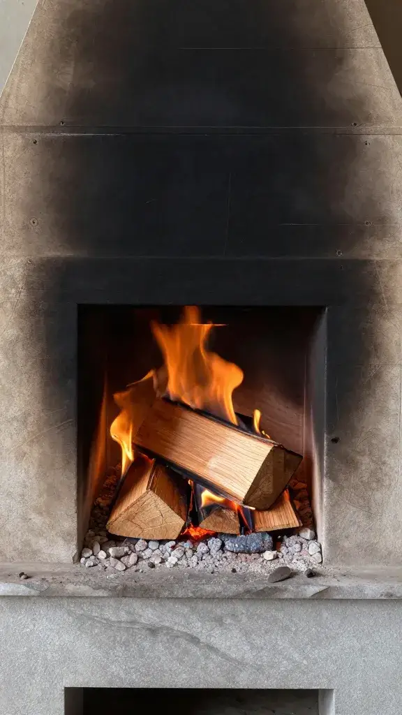closeup of offset smoker firebox with small wood split