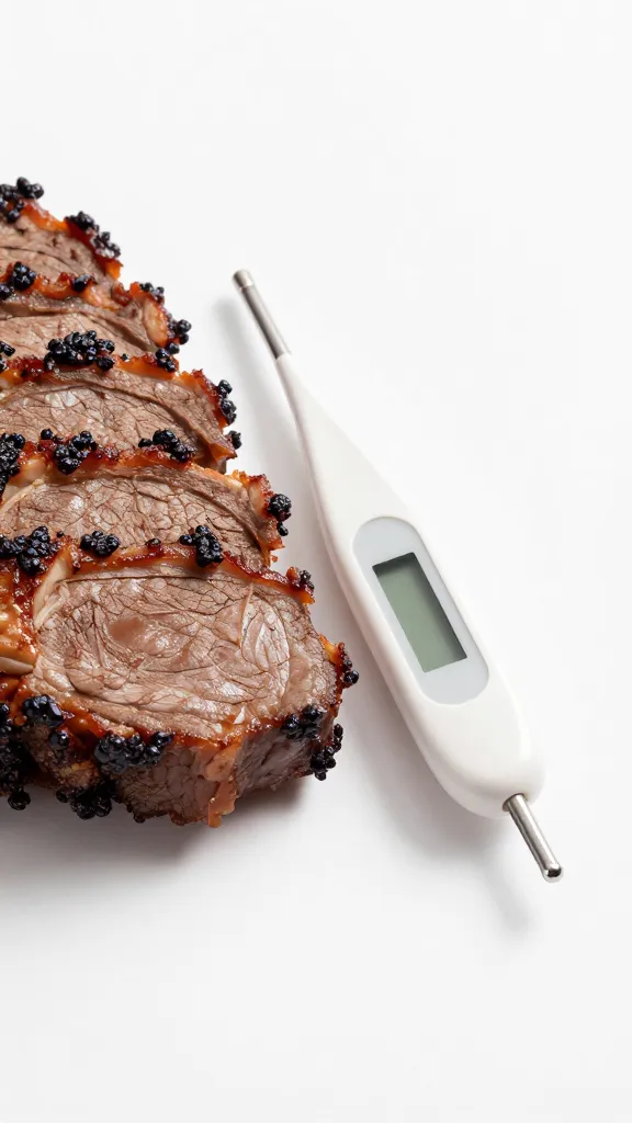 digital probe thermometer inserted in brisket
