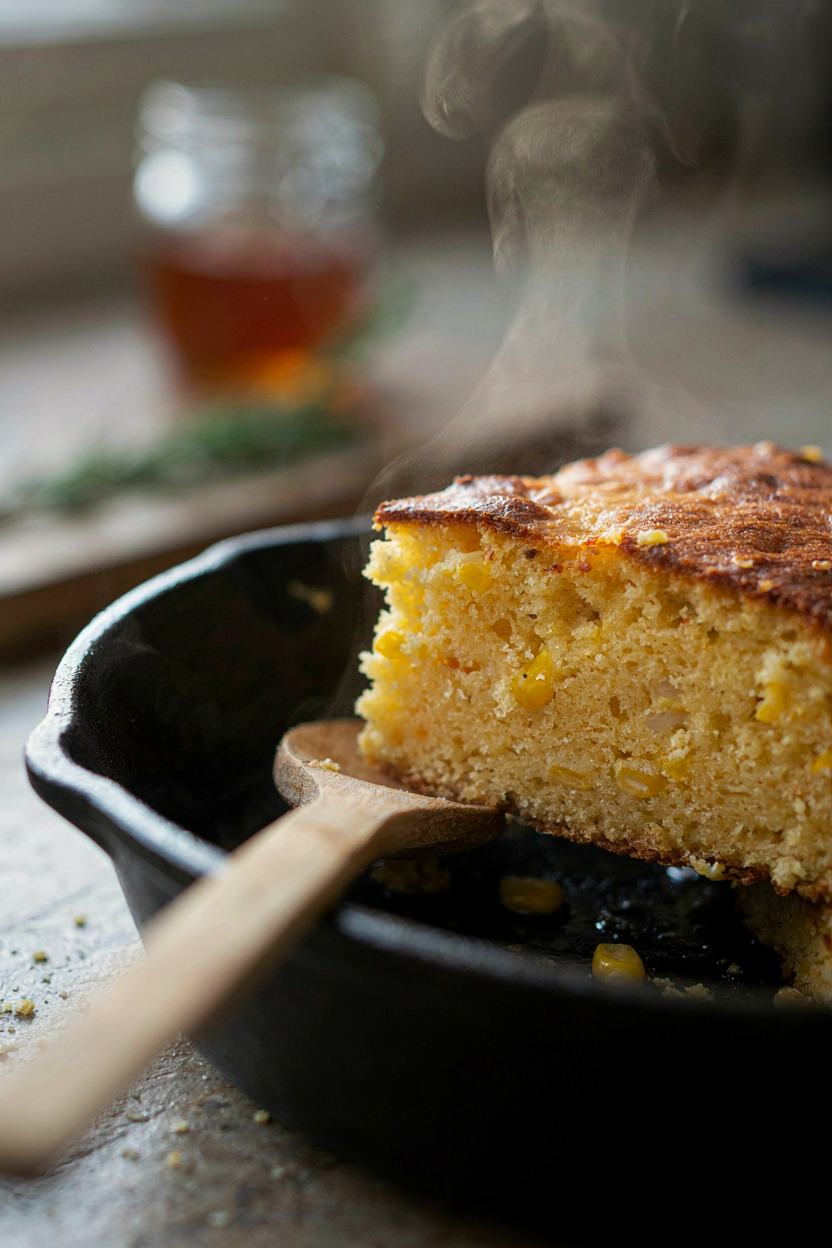 Cornbread cross-section showing tender crumb