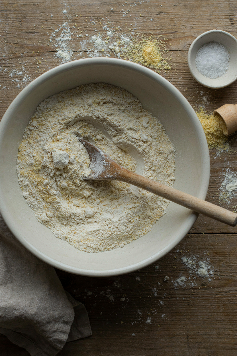 Dry ingredients being whisked together