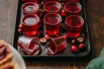 Tray of deep-red cranberry jello shots