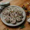 Platter of tortilla pinwheels showing spiral cross-sections