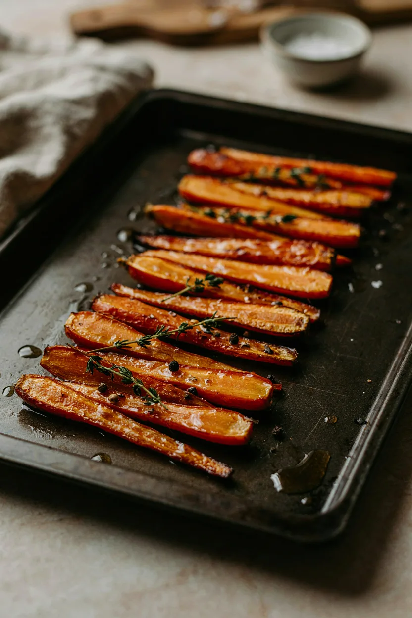 Carrots roasting on baking sheet