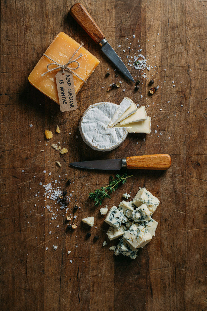 Three types of cheese with knives