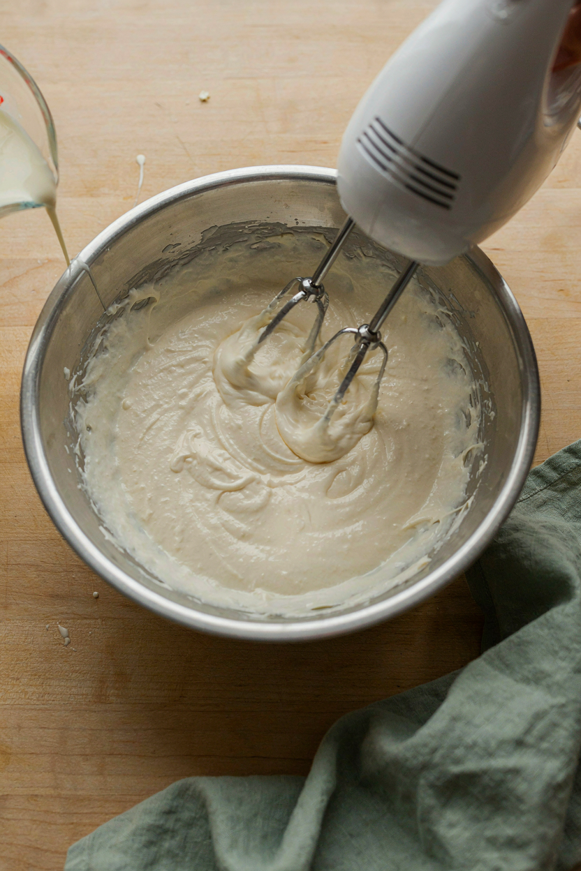 Cream cheese batter beaten smooth