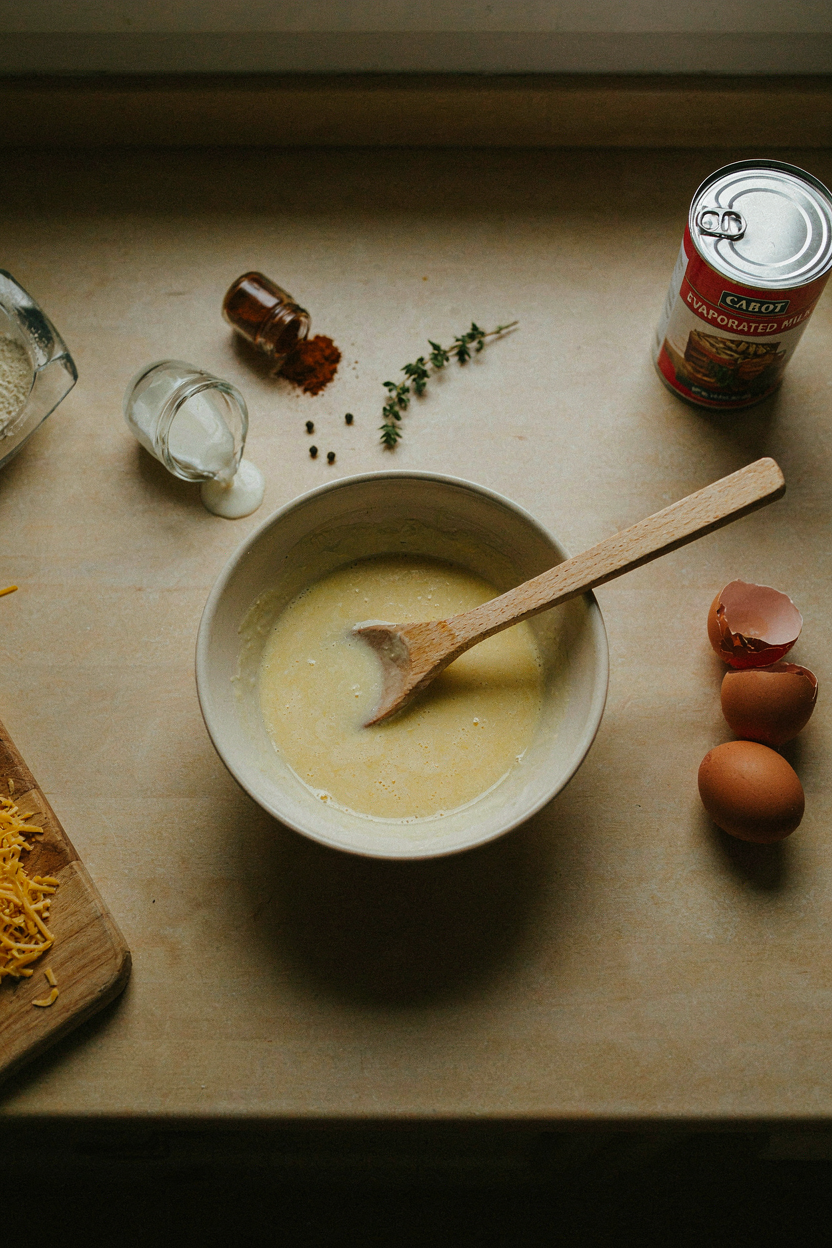 Whisking custard for mac and cheese