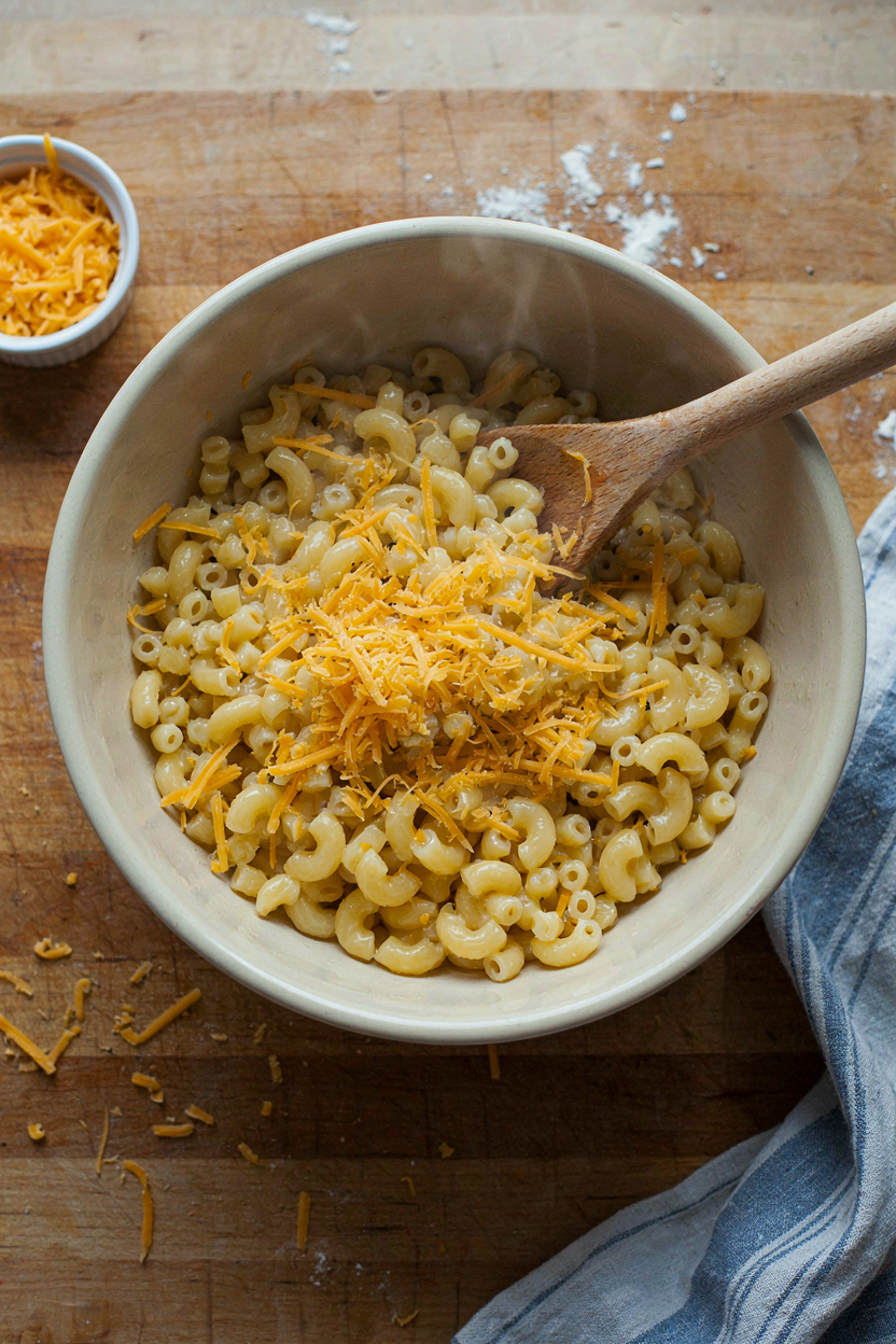 Macaroni tossed with butter and cheese