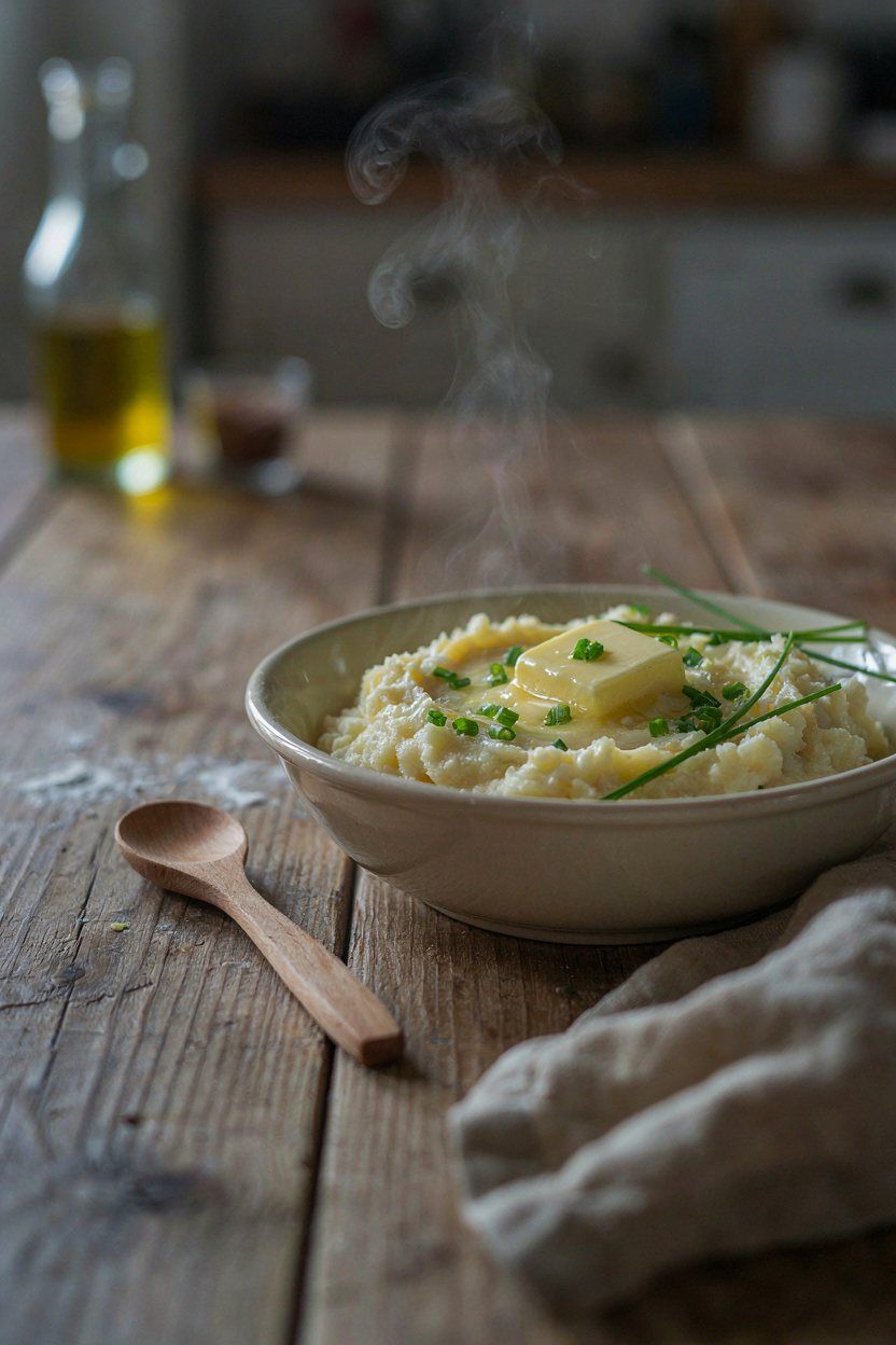 Creamy mashed potatoes in serving bowl