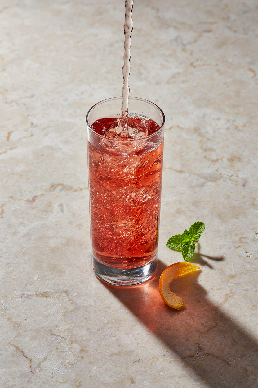Sparkling water being added to mocktail