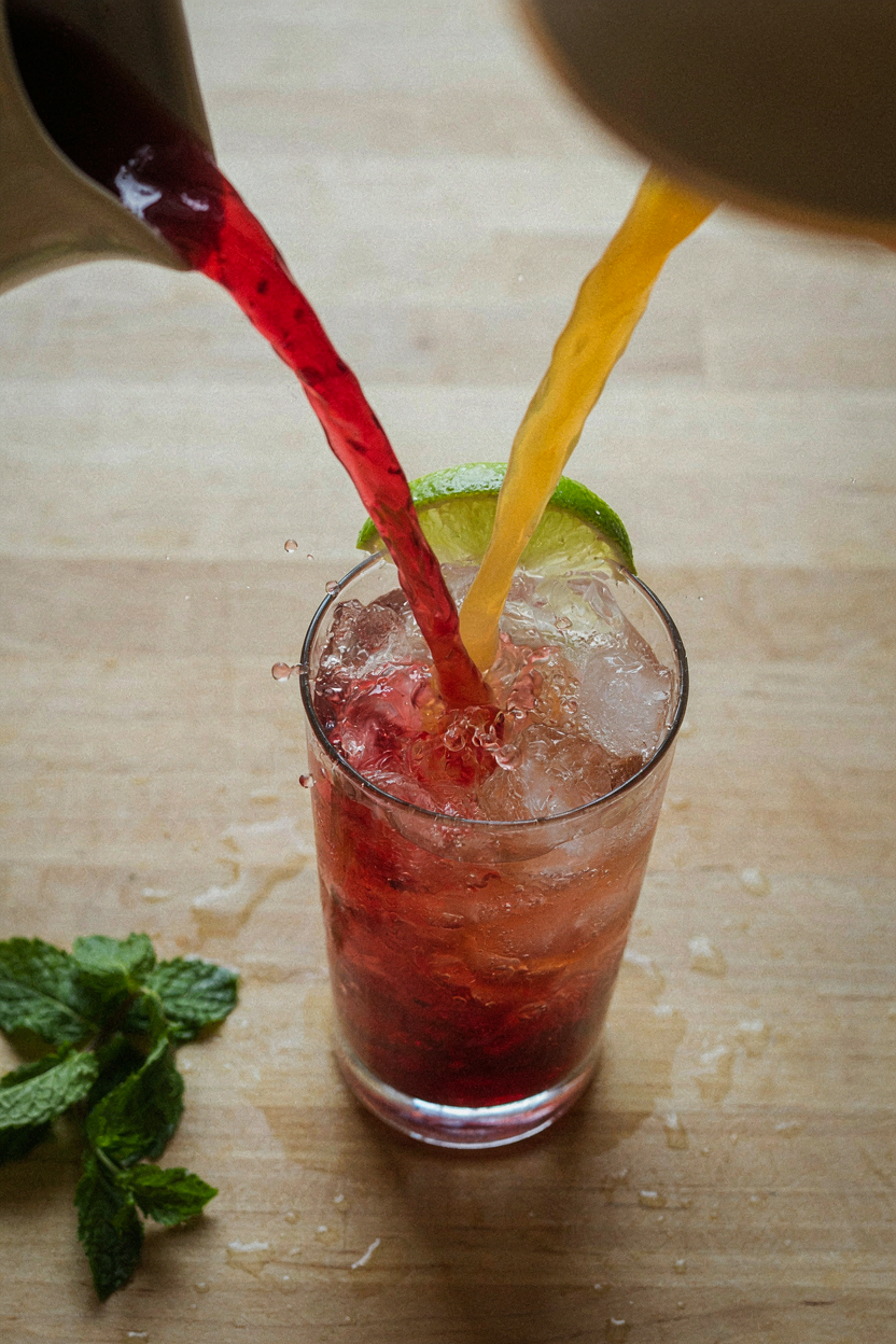 Glass filled with ice ready for juices