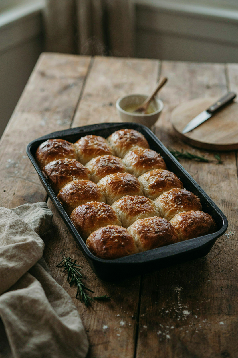 Golden baked dinner rolls