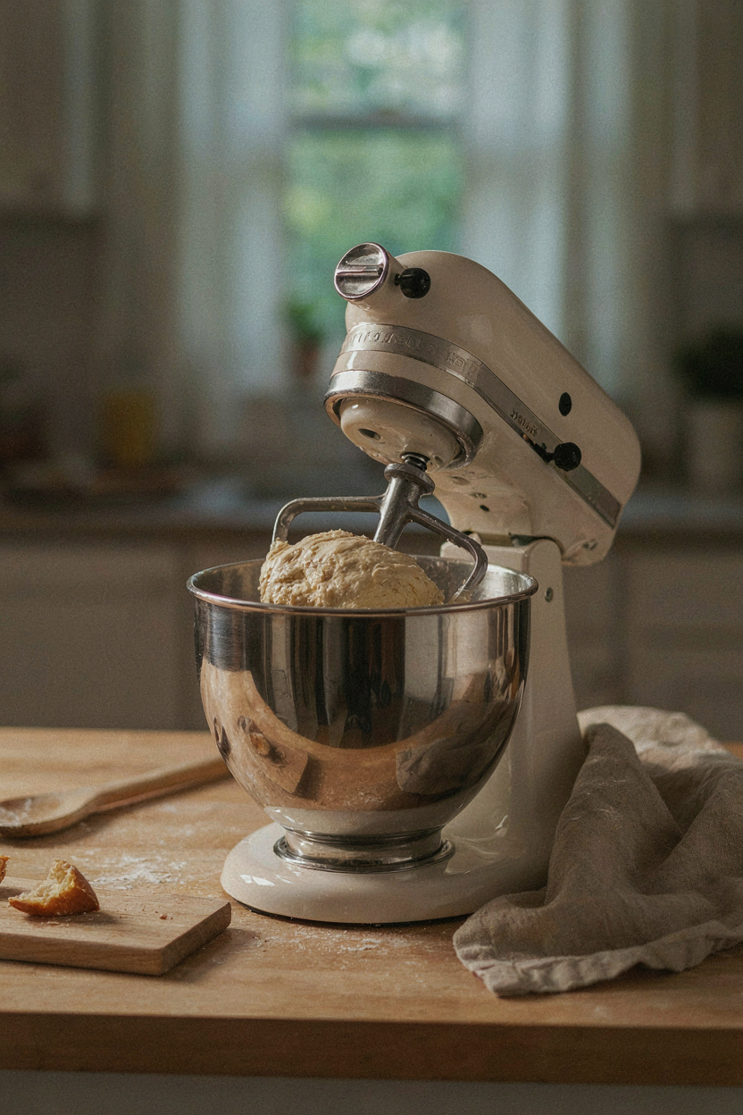 Stand mixer kneading bread dough