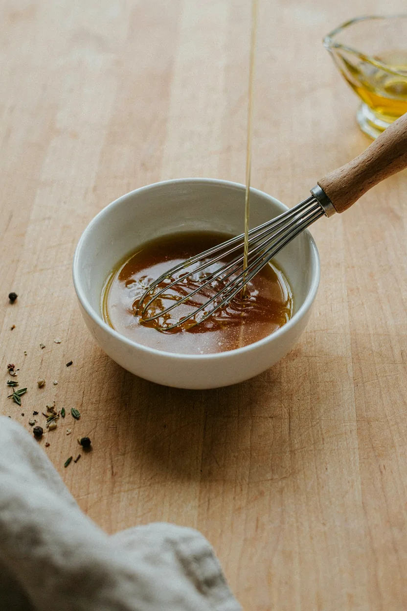 Maple vinaigrette being whisked