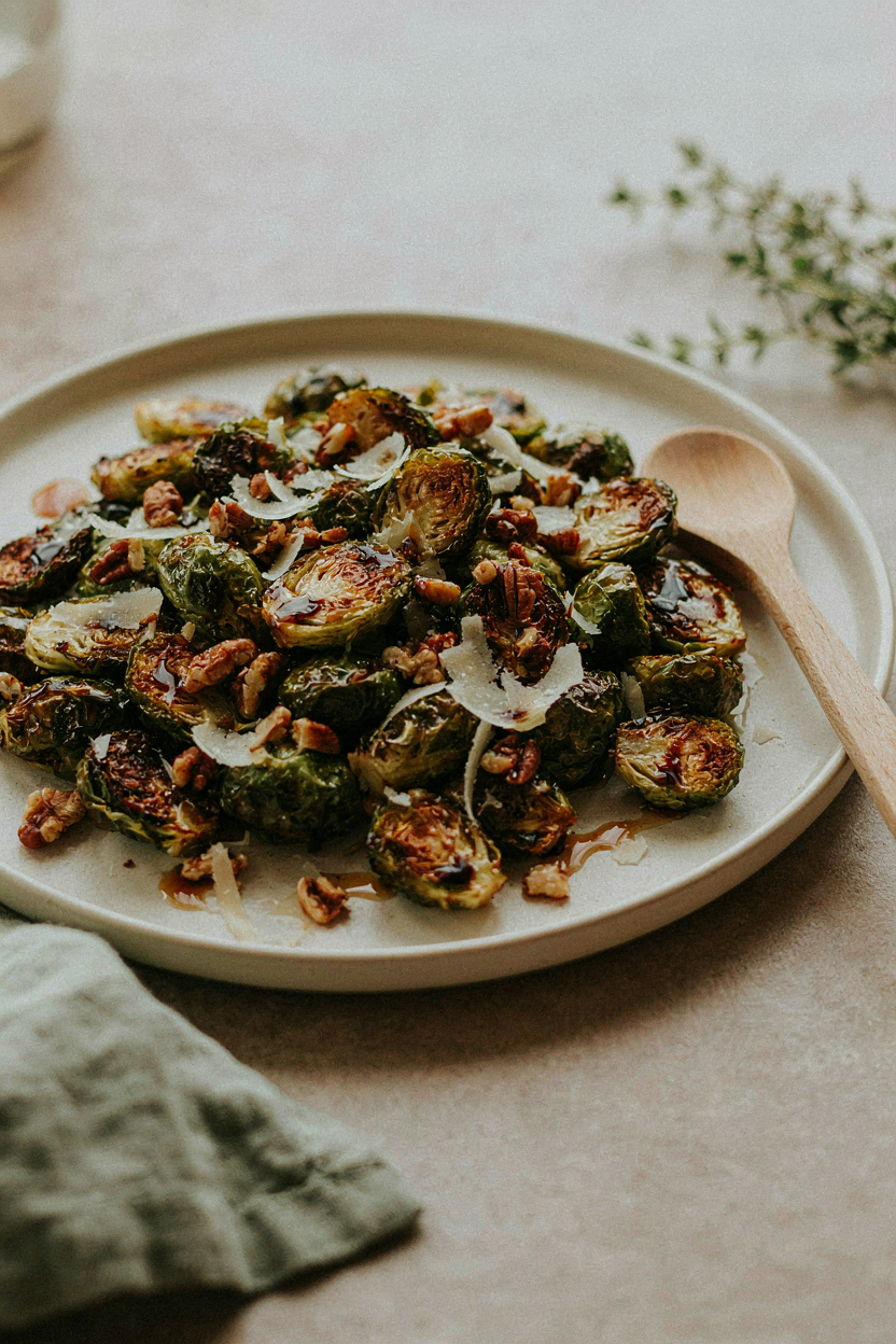 Finished sprouts with balsamic and parmesan
