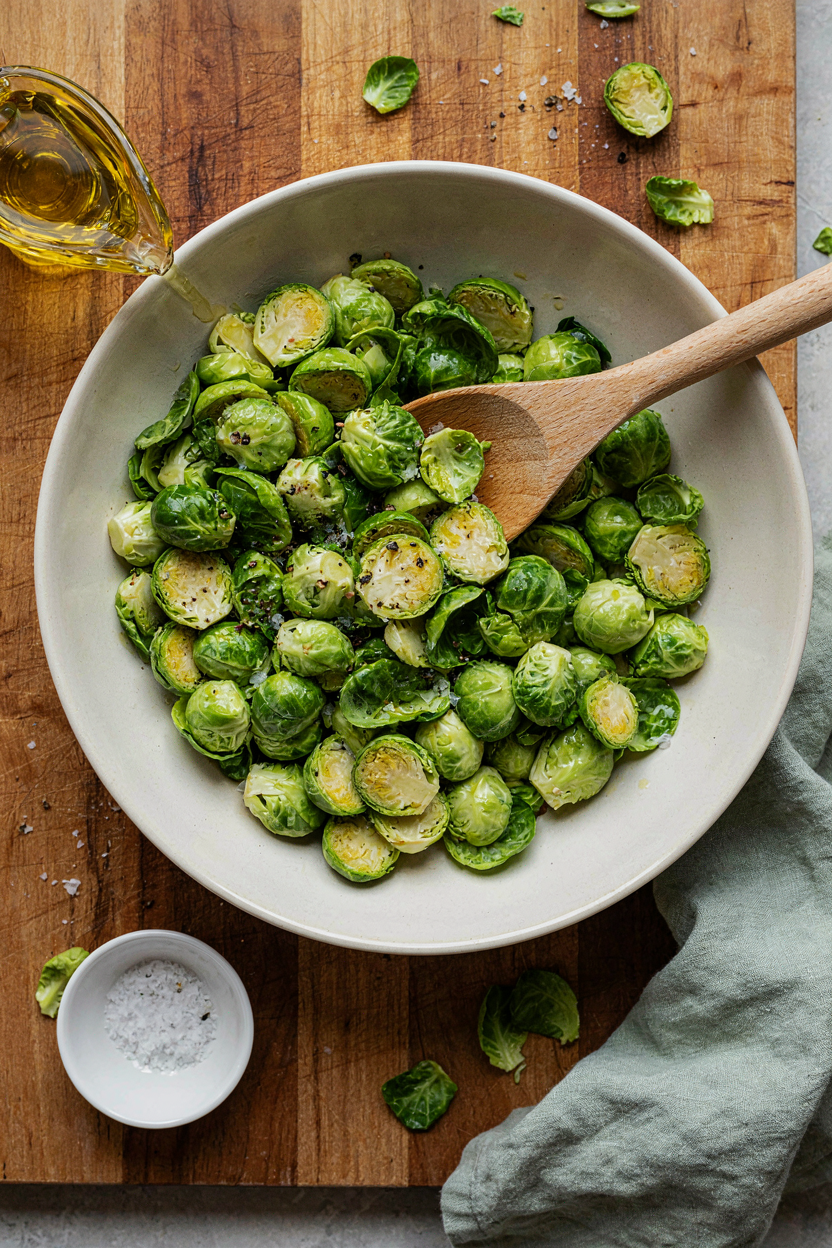 Brussels sprouts tossed with olive oil