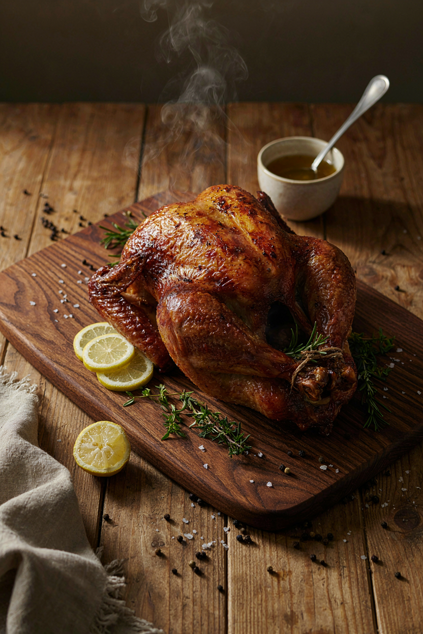 Finished roasted turkey on carving board