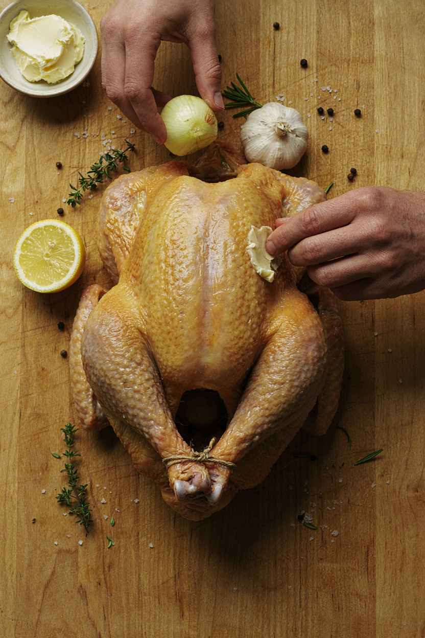 Aromatics being placed in turkey cavity