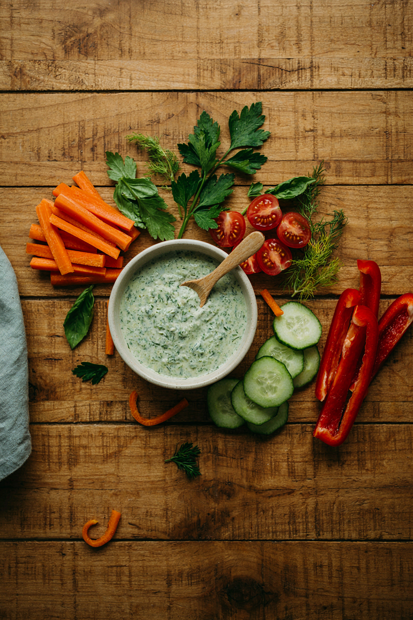 Creamy dip with fresh vegetables