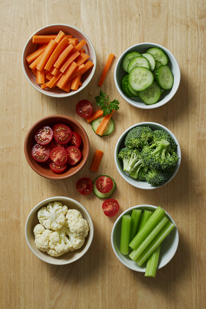 Fresh cut vegetables prepped and ready